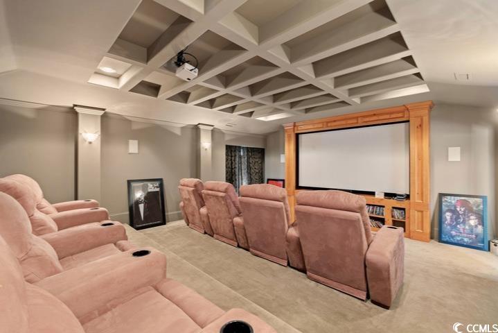2790 Fowler Road Loris, SC 29569 - Photo 5 of 40 Carpeted cinema room with coffered ceiling and beam ceiling
