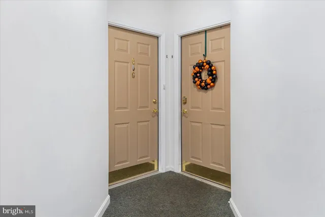 a view of a hallway with entryway and closet