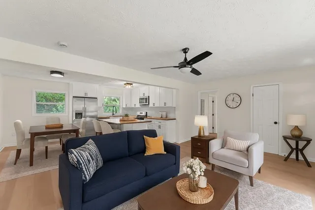 a living room with furniture