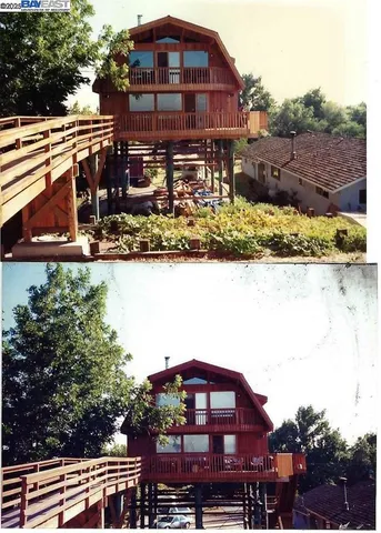 a terrace with a city view