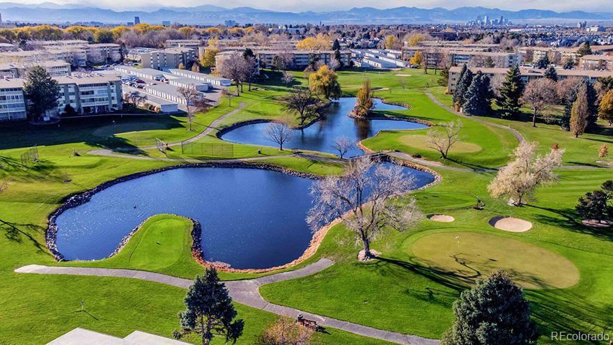 725 South Clinton Street, Unit 1B Denver, CO 80247 - Photo 20 of 22 an aerial view of a pool yard and mountain view in back