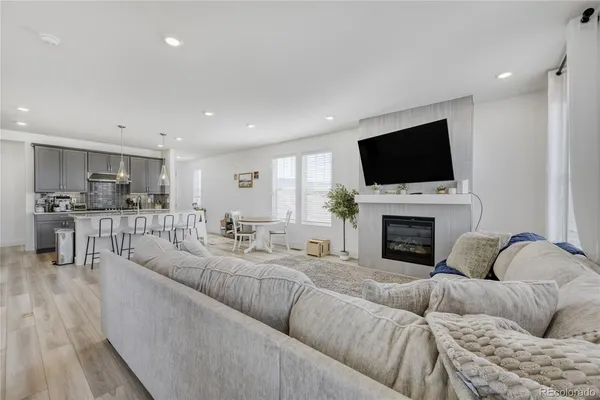a living room with fireplace furniture and a flat screen tv