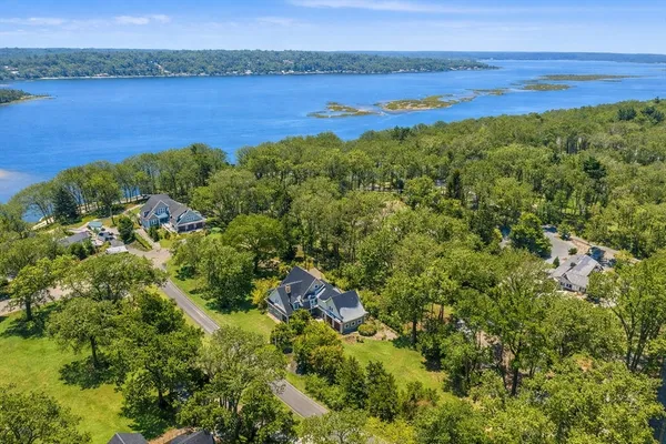 a view of a lake with a city