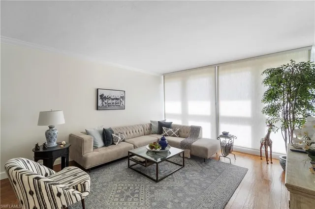 a living room with furniture potted plant and a window