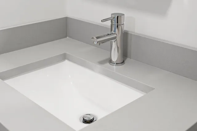 a close view of a bathtub in bathroom