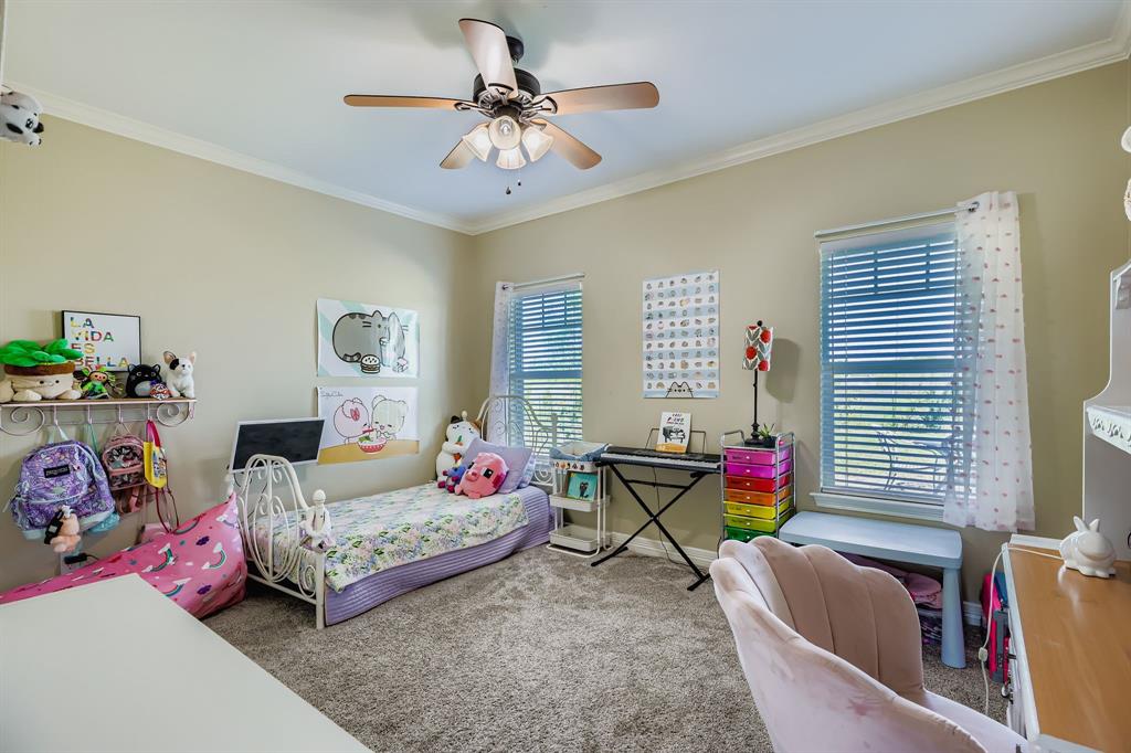 785 Schneider Road Howe, TX 75459 - Photo 28 of 40 Carpeted bedroom featuring crown molding and a ceiling fan