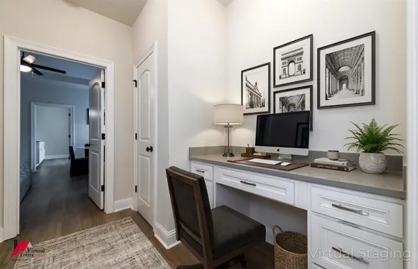 a bathroom with a double vanity sink and mirror