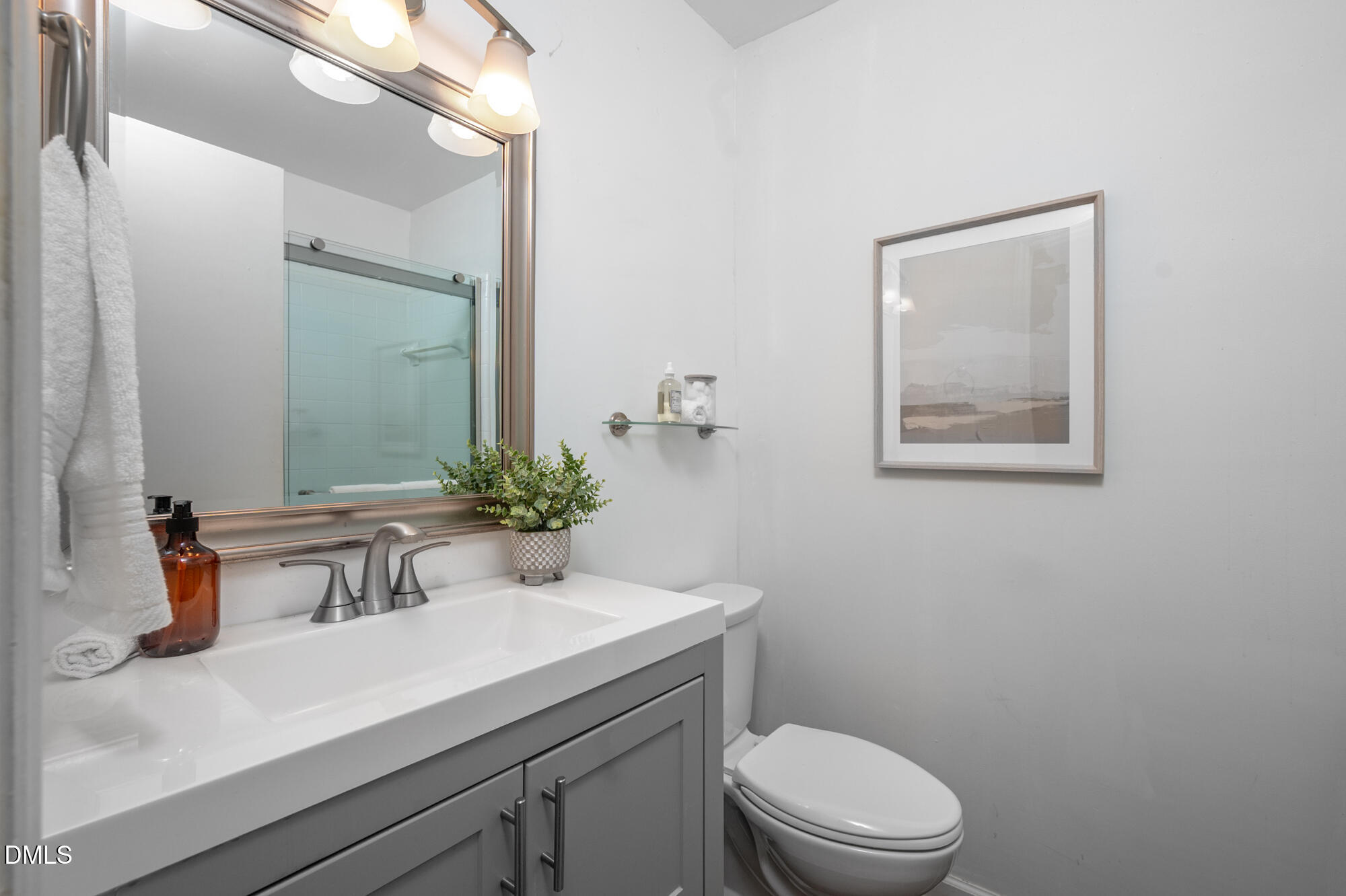 132 Hudson Hills Road Pittsboro, NC 27312 - Photo 17 of 43 a bathroom with a sink a mirror and toilet