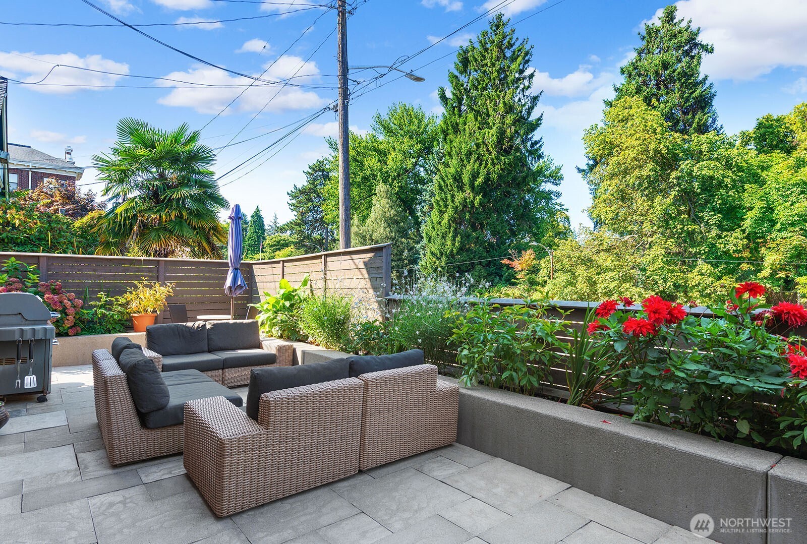 4915 Linden Avenue North, Unit 1 Seattle, WA 98103 - Photo 17 of 18 a view of a couches in the patio and a couple of flower plants