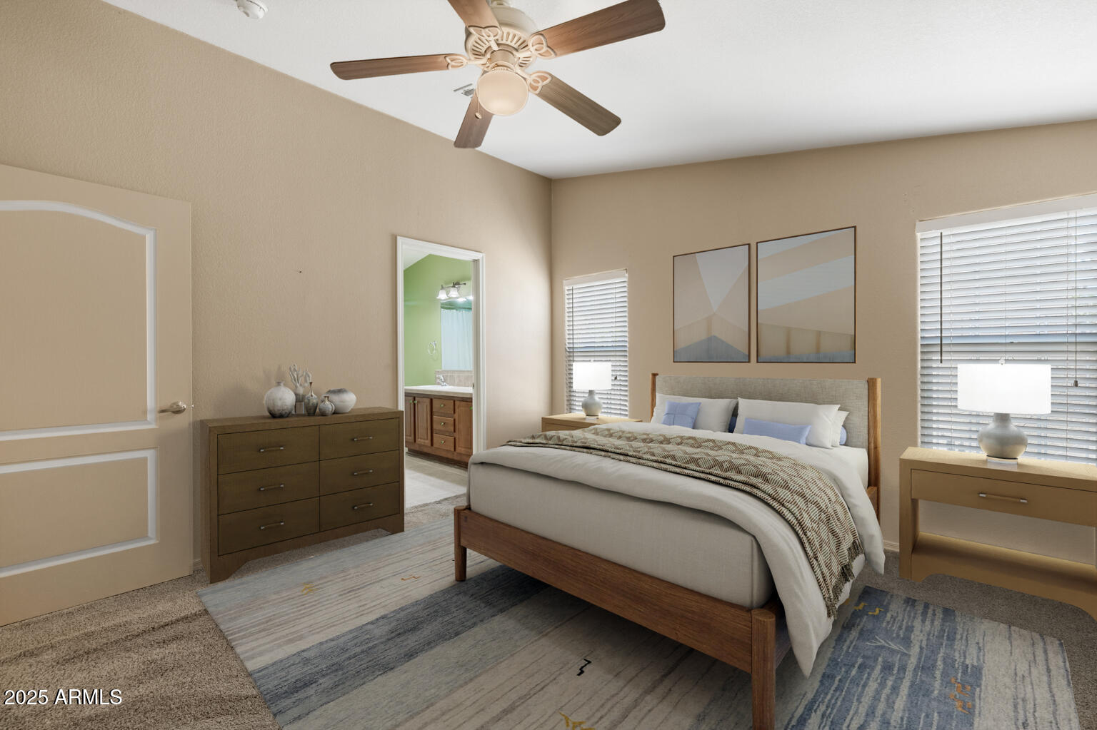 1706 East John Cabot Road Phoenix, AZ 85022 - Photo 13 of 26 a bedroom with a bed and a chandelier fan