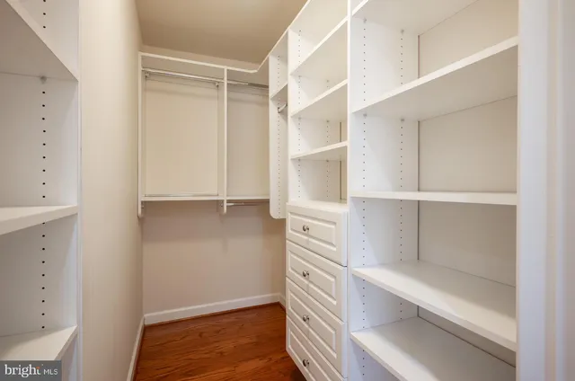 a view of walk in closet with empty racks