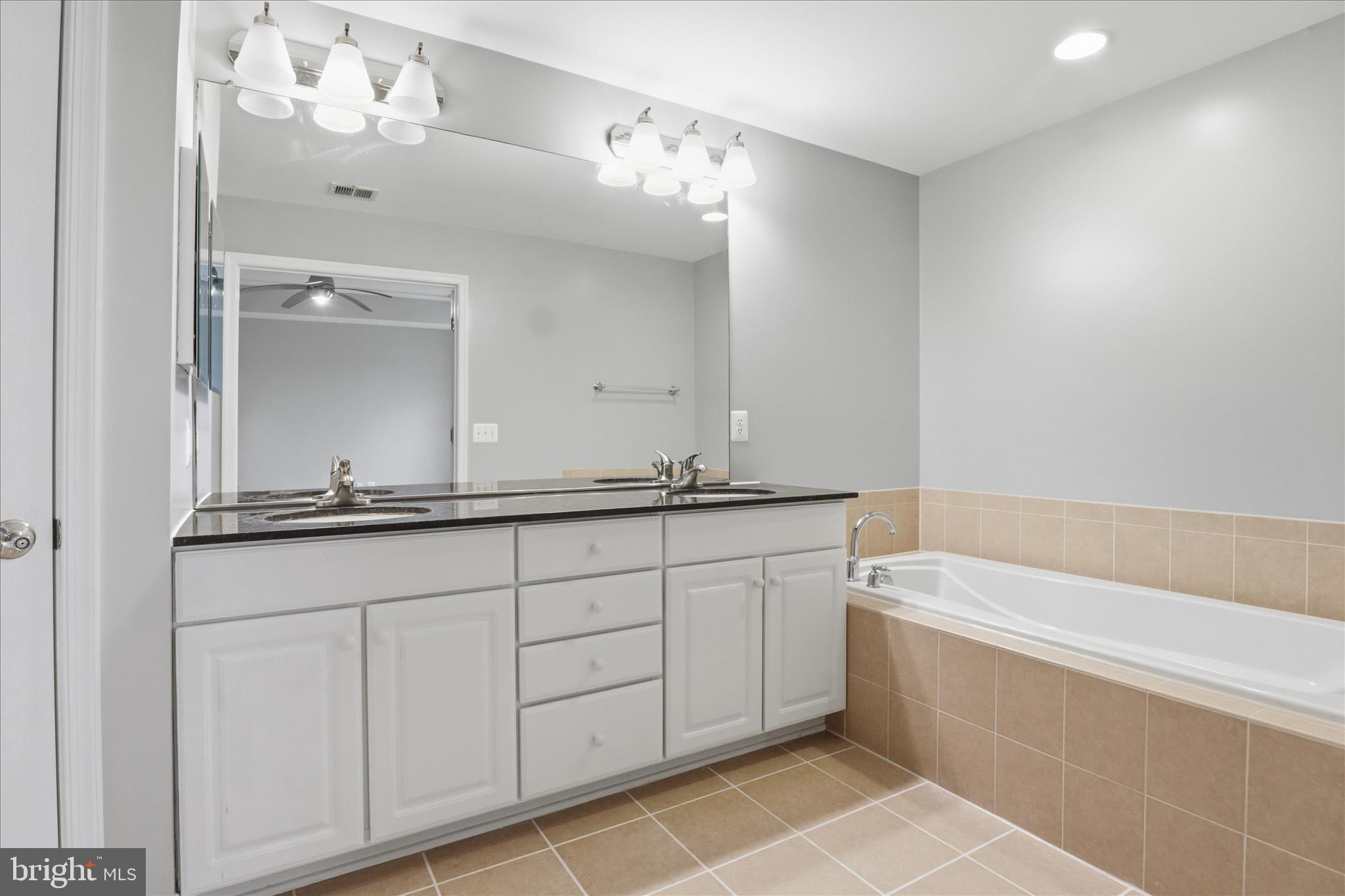 42906 Bittner Square Ashburn, VA 20148 - Photo 18 of 31 a bathroom with a double vanity sink a mirror and a bathtub