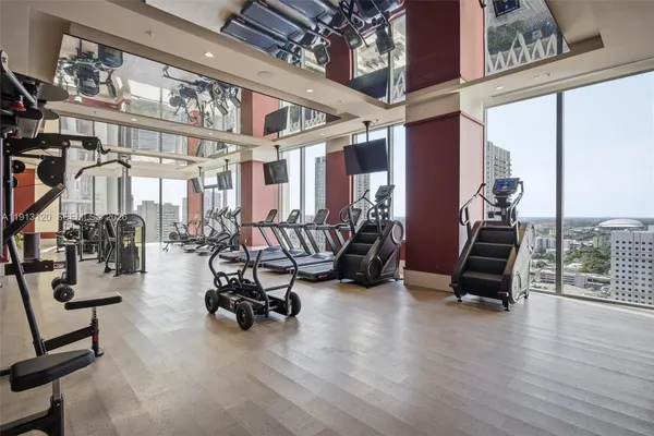 a view of a room with gym equipment