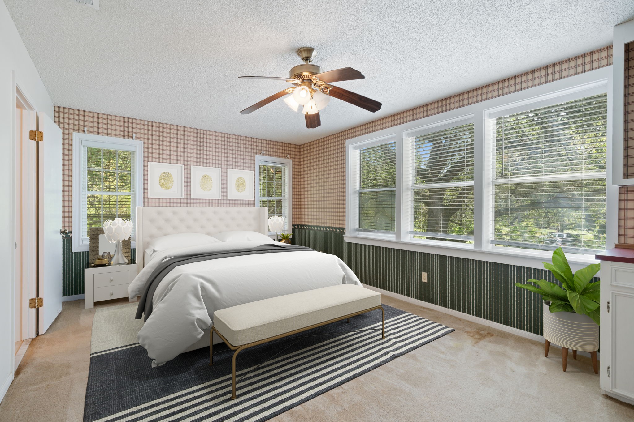 3541 Highway 159 La Grange, TX 78945 - Photo 20 of 45 Virtually Staged: Secondary bedroom with carpet floors, a ceiling fan, and windows with privacy blinds. This room is located in the second floor.