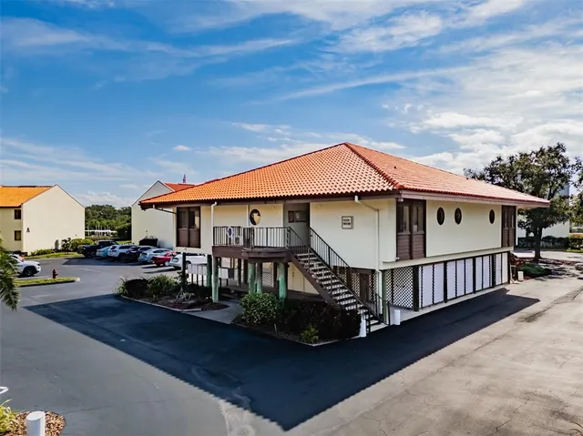 a view of a balcony with staircase