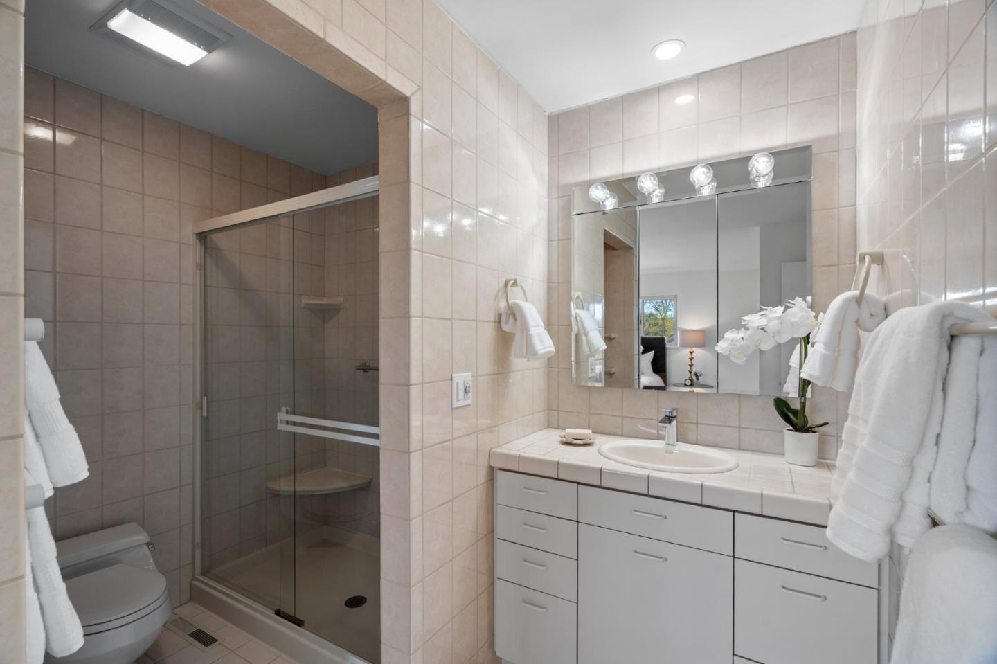 1032 Strayer Drive San Jose, CA 95129 - Photo 23 of 31 a bathroom with a shower sink and mirror