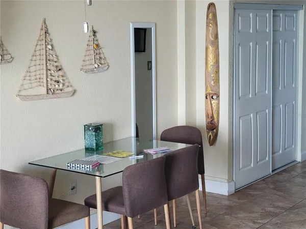 a table and chairs in a room