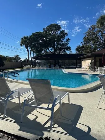 a view of a garden with a slide