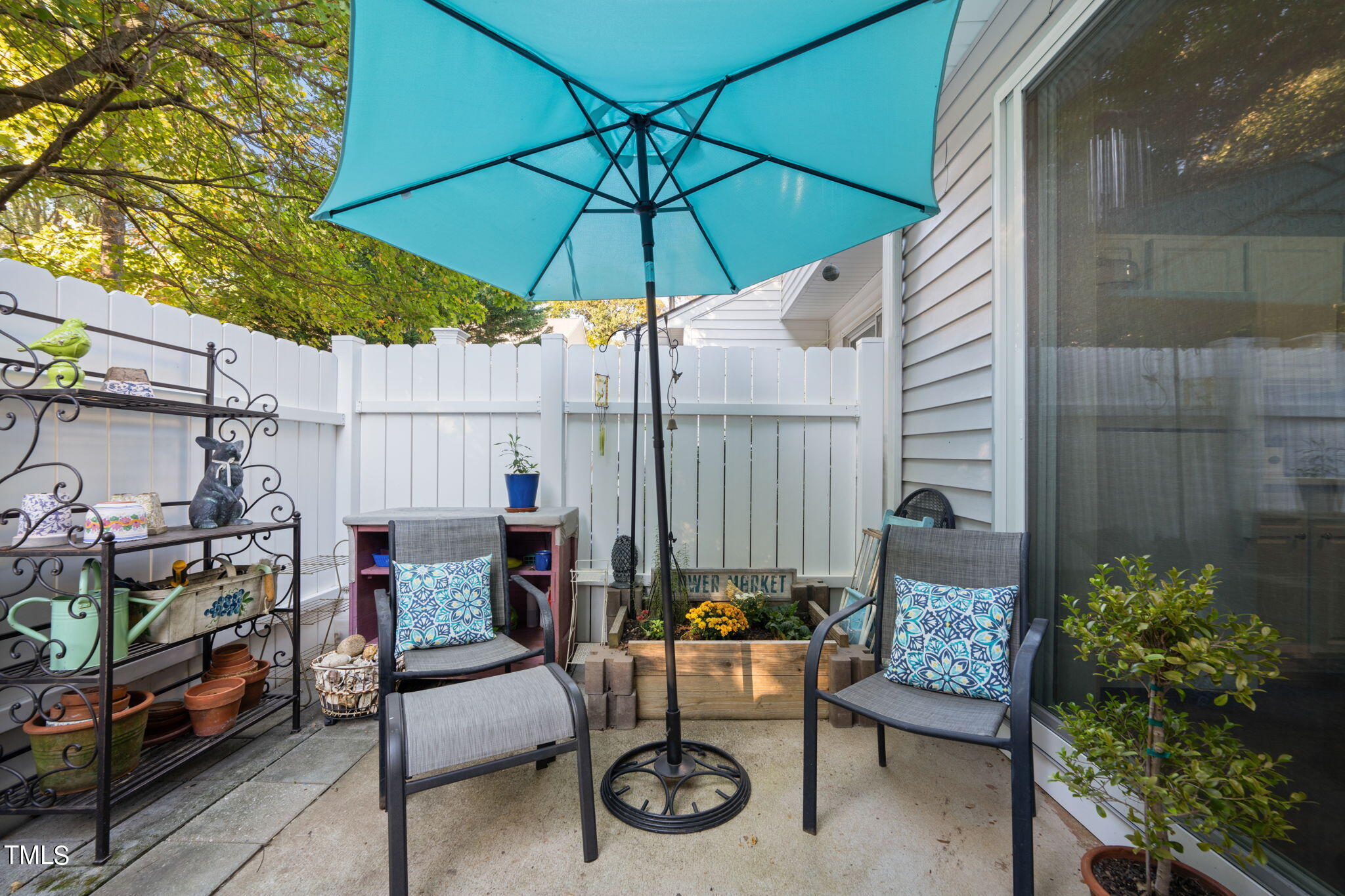 1708 Sorrell Brook Way Raleigh, NC 27609 - Photo 24 of 36 a patio with a patio table and chairs under an umbrella