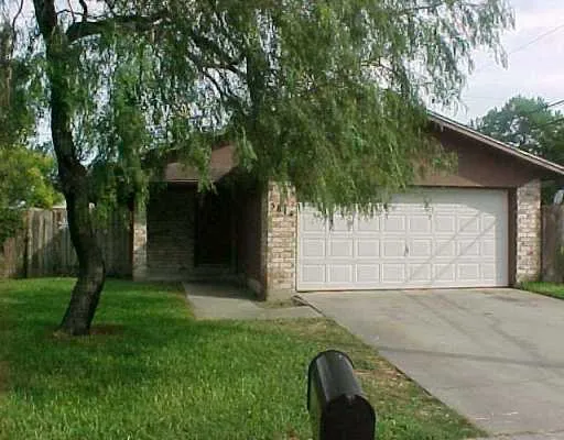 a view of a backyard with a tree