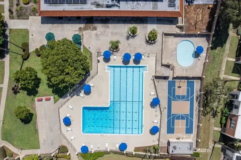 a view of outdoor space and swimming pool