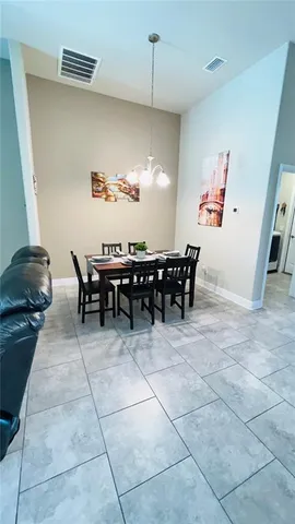 a view of a dining area with furniture