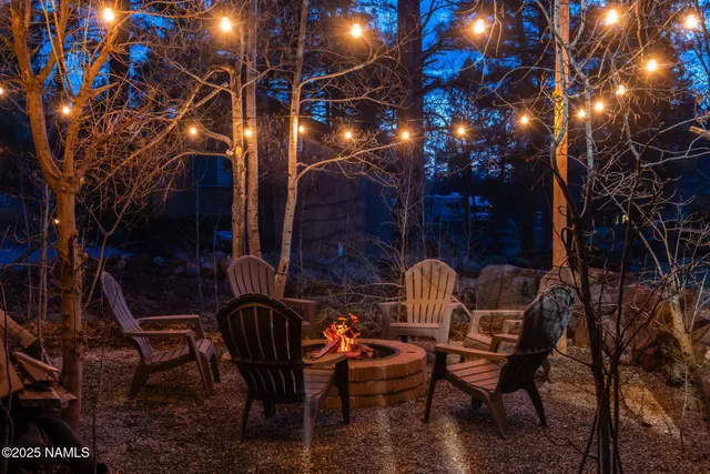 a outdoor space with chairs and sitting area