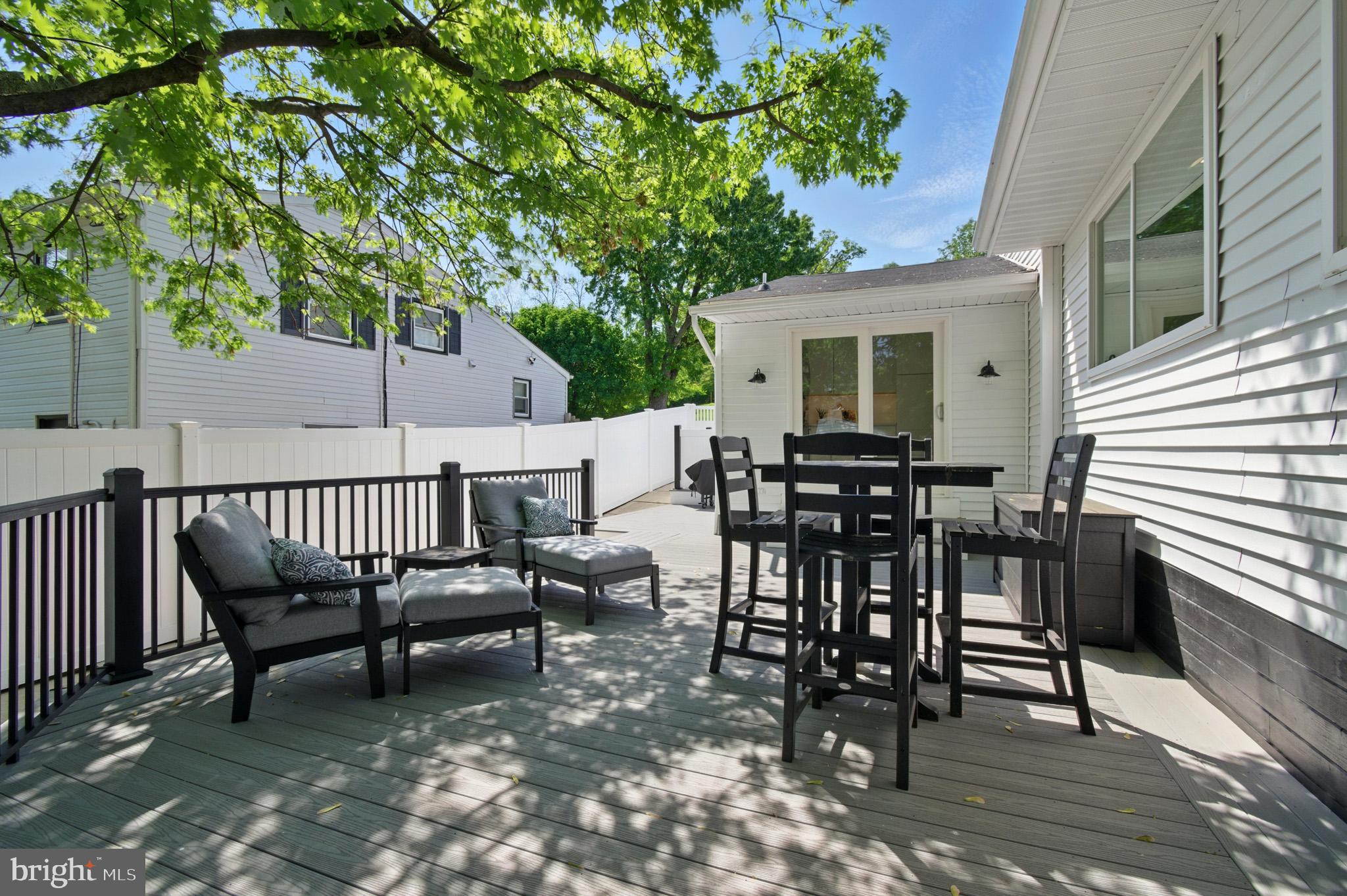 3633 Valley Road Ellicott City, MD 21042 - Photo 55 of 72 a view of a patio with table and chairs with wooden floor and fence