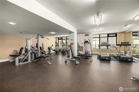 a view of a room with gym equipment