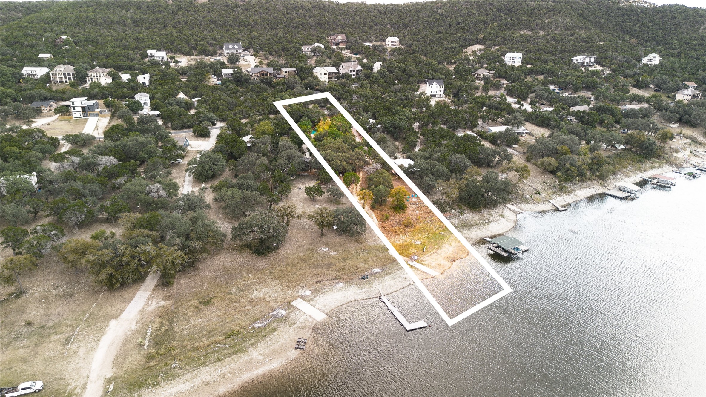 11104 Beach Road Leander, TX 78641 - Photo 1 of 21 View of property location featuring a nearby body of water and property boundaries highlighted