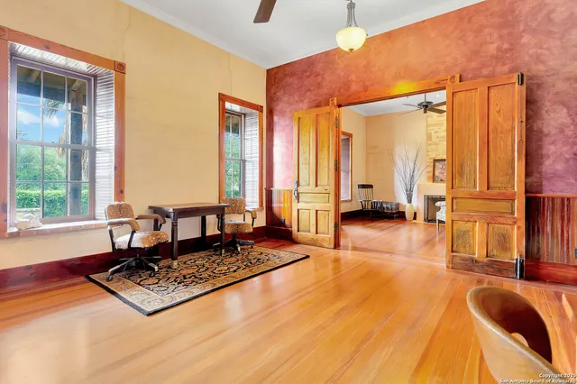 a living room with couch and a table