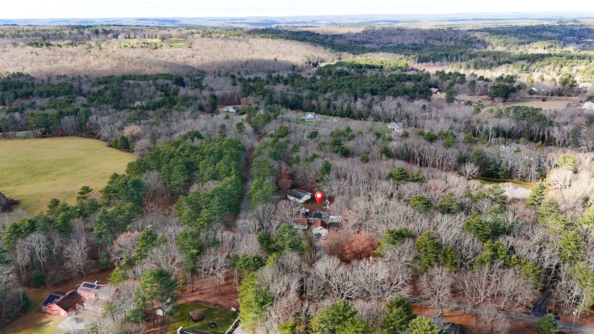 an aerial view of mountain and trees