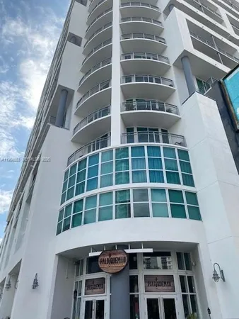 a front view of a multi story building