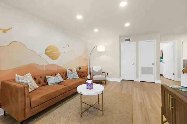 a living room with furniture