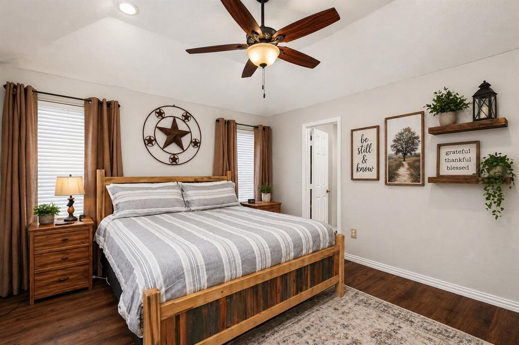 1401 Hickory Drive Pilot Point, TX 76258 - Photo 12 of 34 Spacious room featuring wood-finish flooring, recessed lighting, and a ceiling fan with integrated light fixture