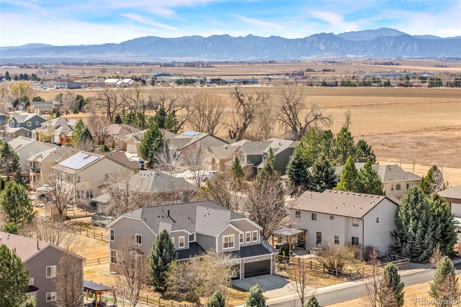 2080 Pearl Howlett Road Longmont, CO 80504 - Photo 3 of 46 an aerial view of a town with swimming pool and mountains
