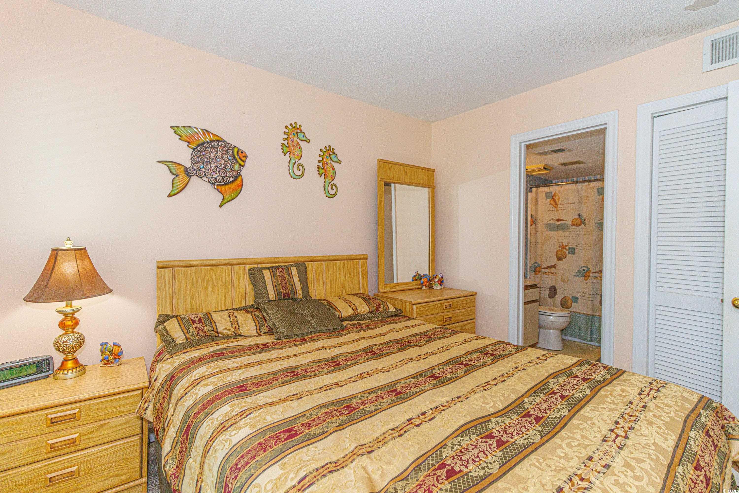 5905 South Kings Highway, Unit 4215 Myrtle Beach, SC 29575 - Photo 12 of 40 Bedroom featuring a textured ceiling, ensuite bathroom, and a closet