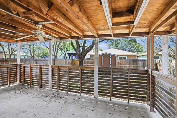 a view of a porch with a door