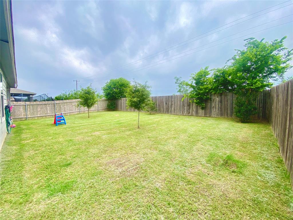 110 West Point Way Elgin, TX 78621 - Photo 18 of 19 A spacious grassy lawn sits completely enclosed by tall wooden privacy fencing.