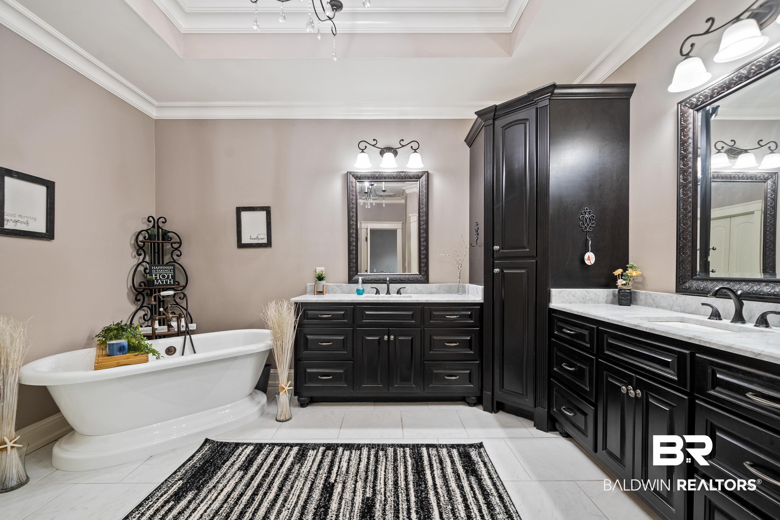 31829 Butler Drive Daphne, AL 36527 - Photo 25 of 48 Bathroom featuring ornamental molding, tile patterned flooring, vanity, and a washtub