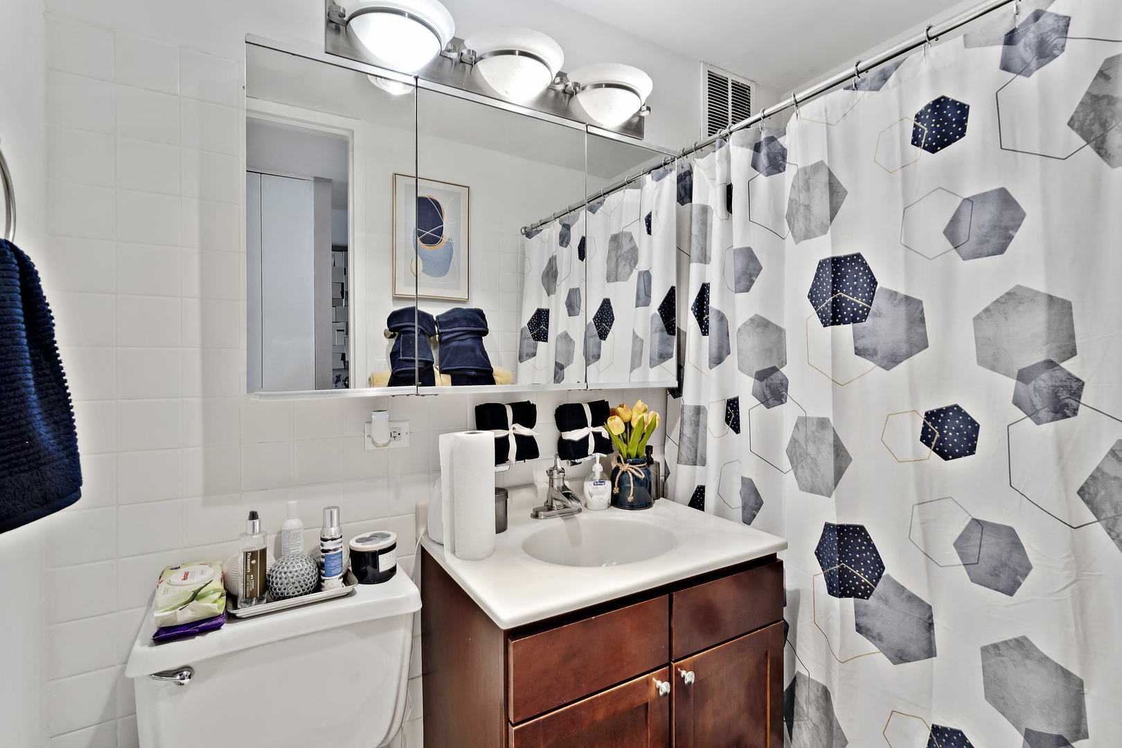 655 West Irving Park Road, Unit 4108 Chicago, IL 60613 - Photo 13 of 32 a bathroom with a sink and a mirror