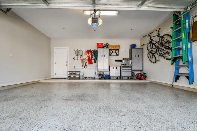 a view of a garage with painted walls
