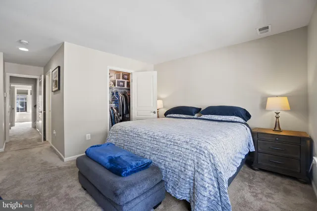 a bedroom with bed and a walk in closet