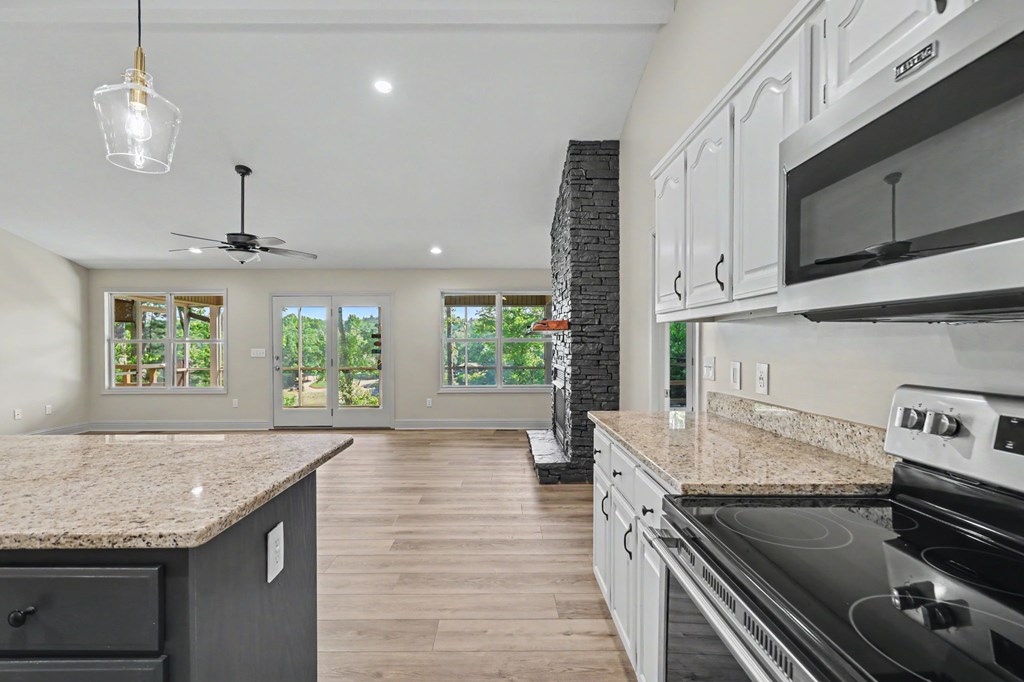 456 Deaver Cove Road Blairsville, GA 30512 - Photo 13 of 83 a kitchen with stainless steel appliances granite countertop a sink a stove and a wooden floors