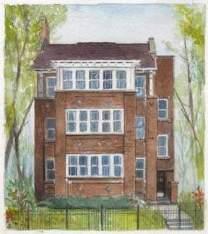 a front view of a building with a yard