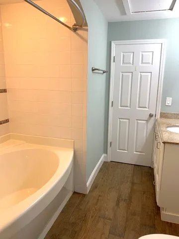a bathroom with a bathtub