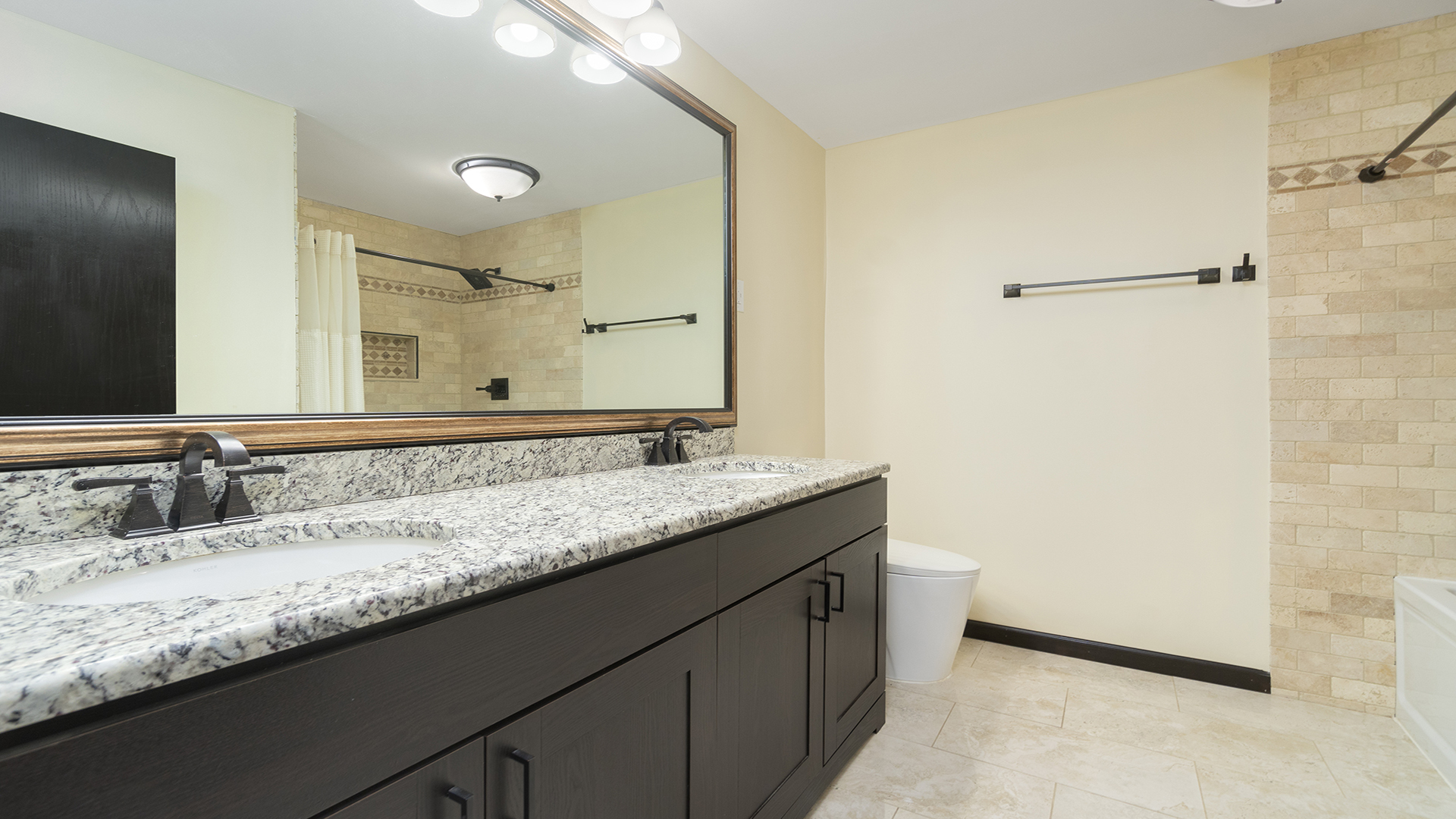 503 West Devils Backbone Road Oregon, IL 61061 - Photo 38 of 46 a bathroom with a granite countertop sink and a mirror