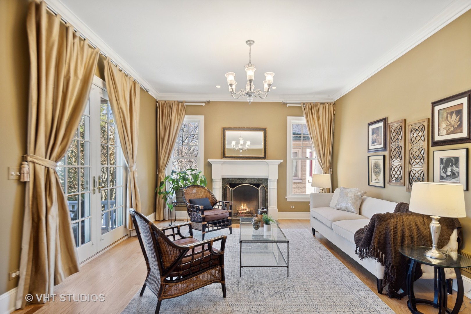 162 Akenside Road Riverside, IL 60546 - Photo 8 of 42 a living room with furniture a fireplace and a large window