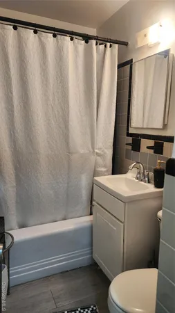 a bathroom with a sink a toilet and a shower