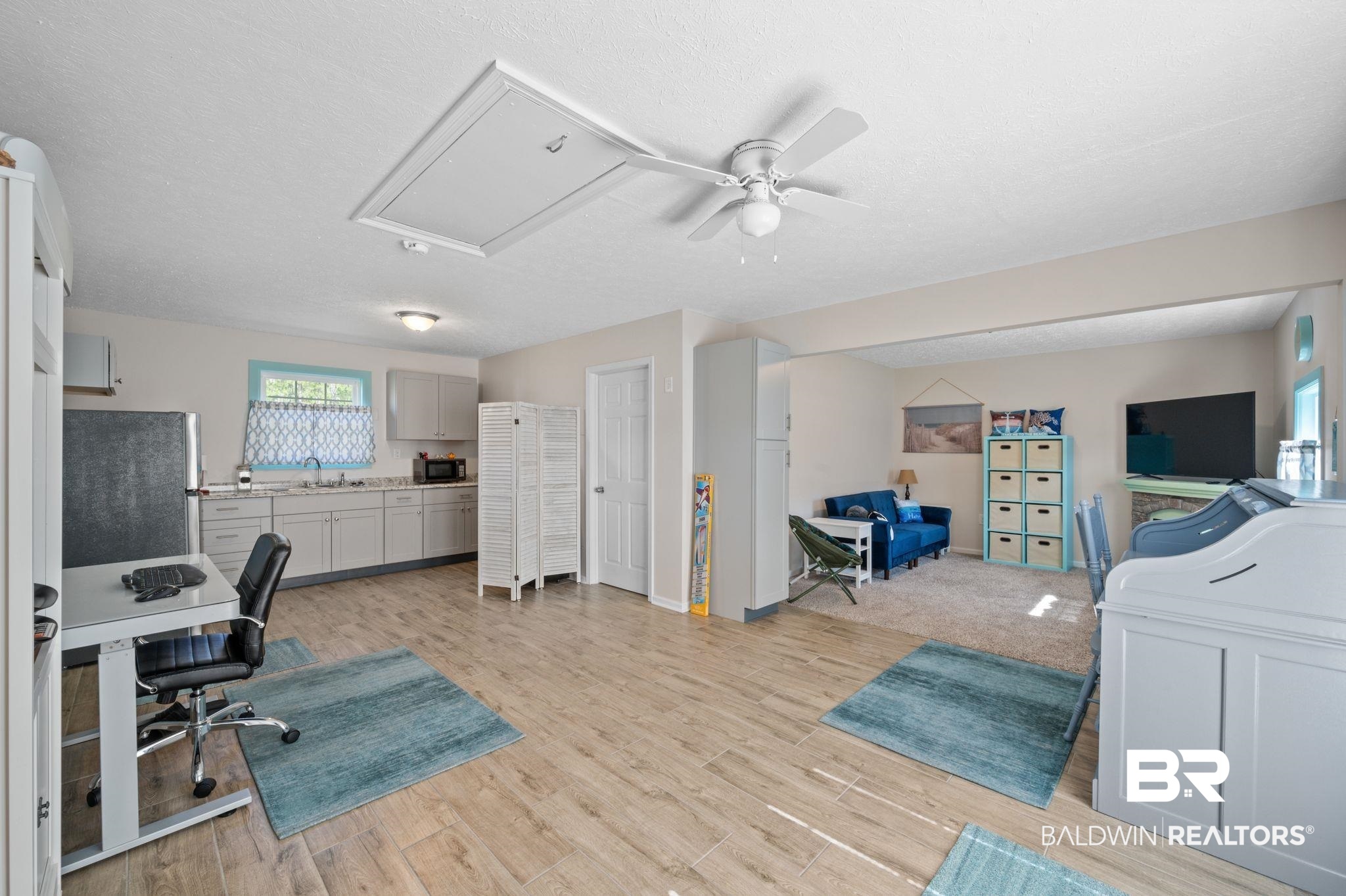 48513 Phillipsville Road Bay Minette, AL 36507 - Photo 34 of 50 Office area featuring attic access, a ceiling fan, and light wood finished floors